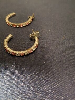 Silver-Tone Pink Crystal Hoop Earrings